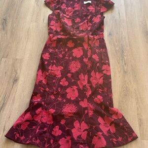 Anthropologie Red and Black Floral Midi Dress